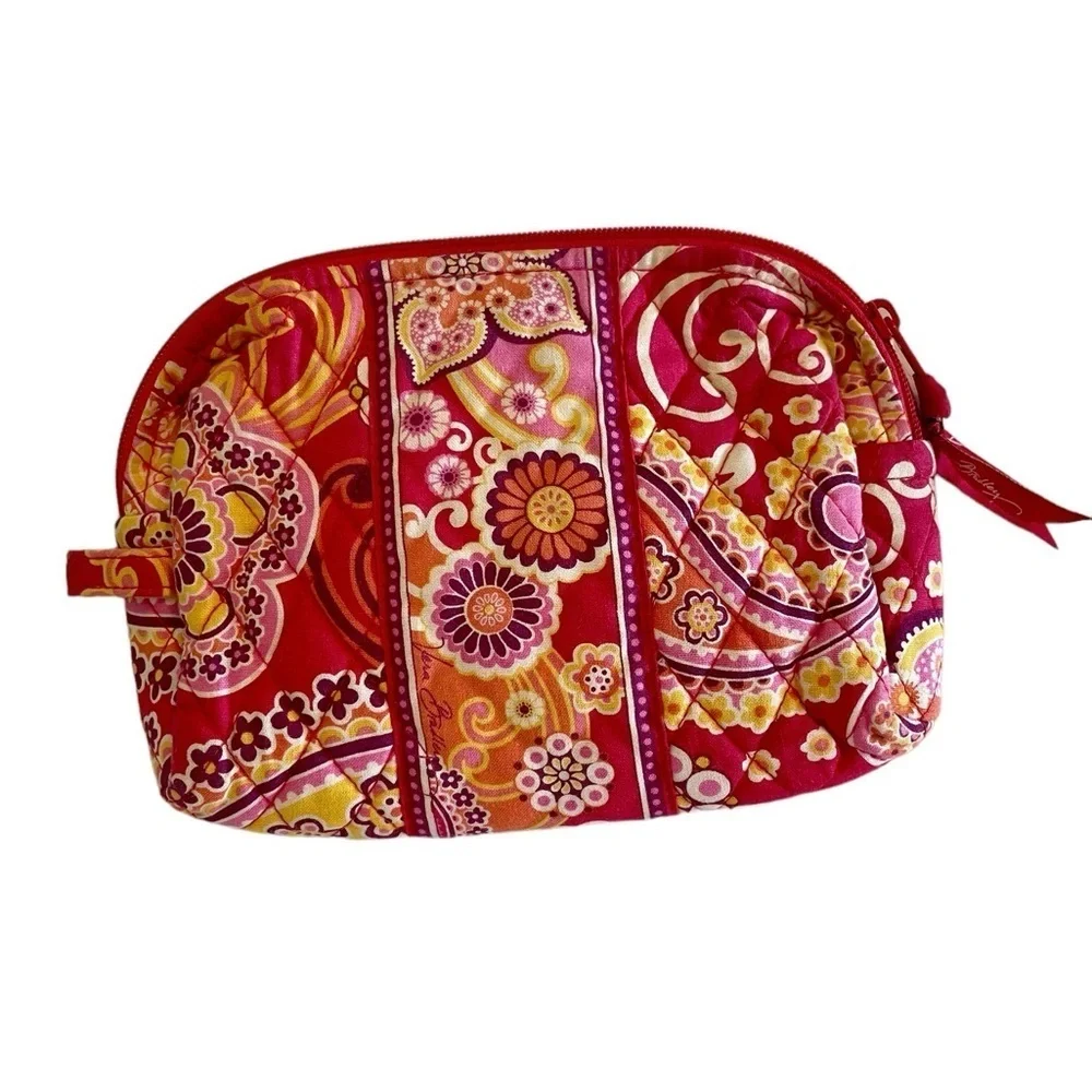 Vera Bradley Makeup Case, Red & Yellow Retired Paisley Print, Vinyl Line…